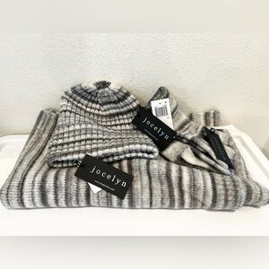 Jocelyn Space Dyed Knit Gray 3pc Set of Beanie, Scarf, and Mittens, New with Tag